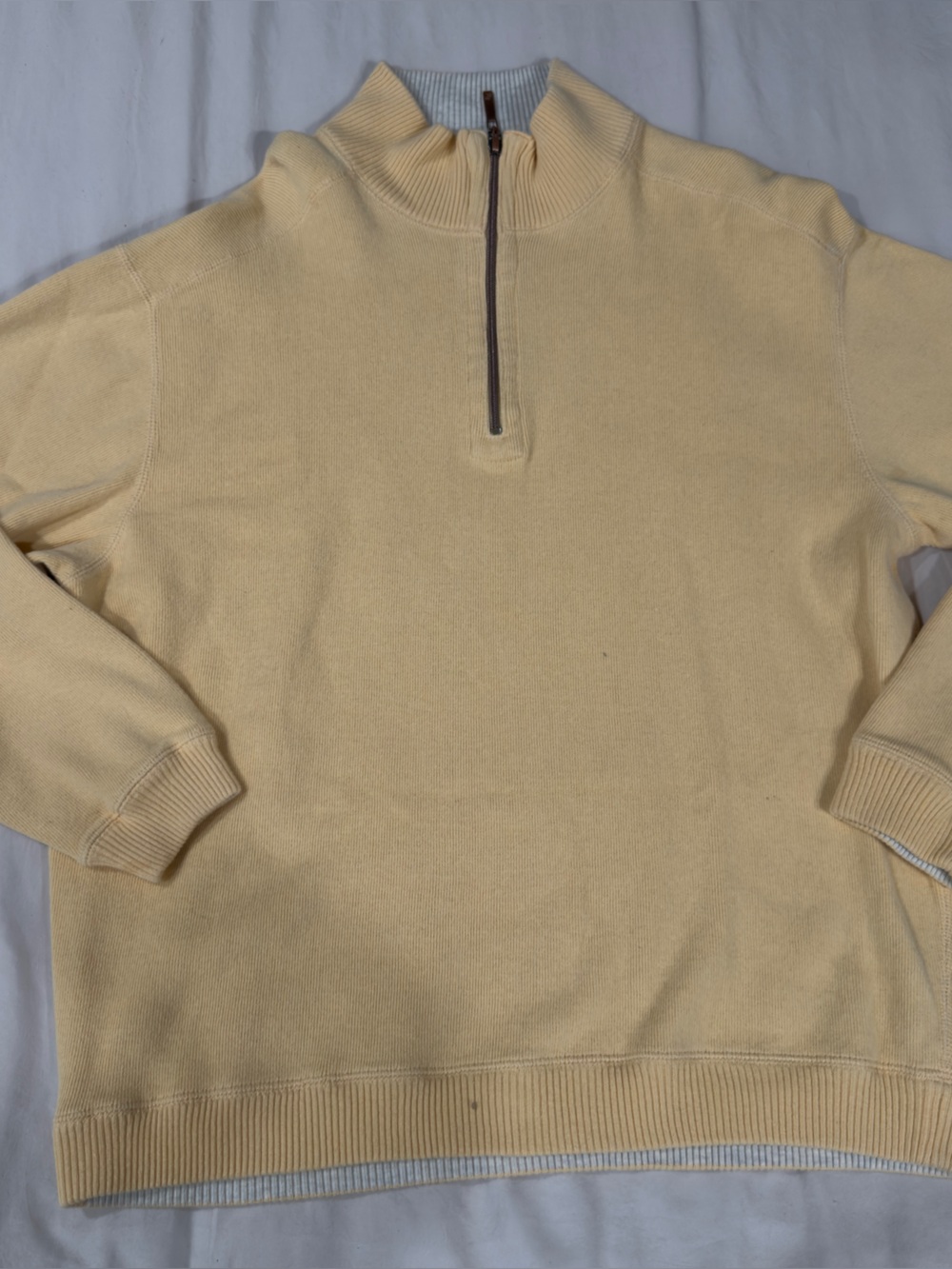 Caribbean Joe Men's Pale Yellow Zip-Back Crew Sweater